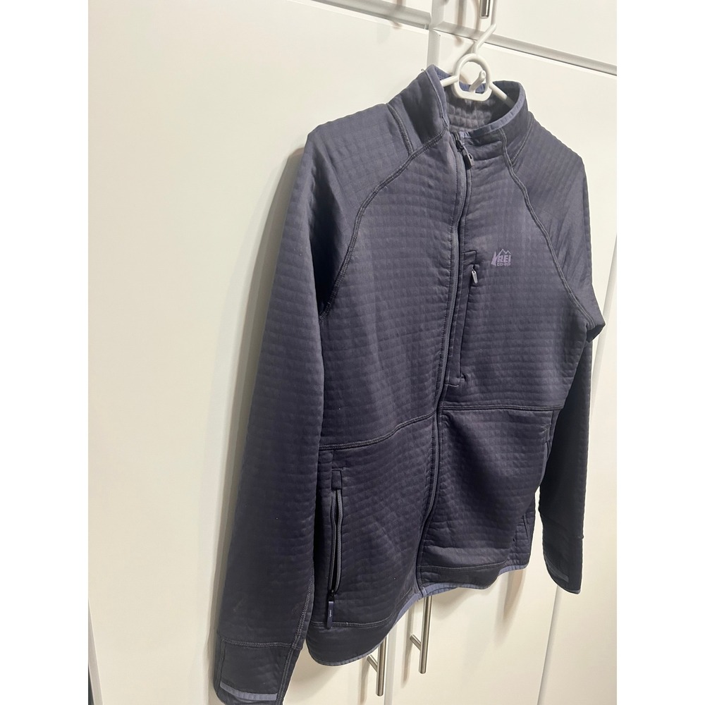 REI Co-op Mens Hyperaxis Grid Fleece Jacket Full Zip Blue Medium Hiking Layer - Picture 7 of 16